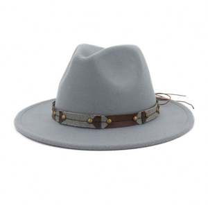 X3087 Sombreros Fedora de Ala Ancha para Hombre, Sombreros de Lana con Cinturón de Cuero, Sombrero Jazz de Ala Grande para Mujer - Product Image 2