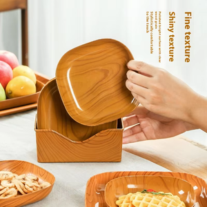 Platos <span class=keywords><strong>de</strong></span> Plástico con Diseño <span class=keywords><strong>de</strong></span> Madera para Guardar Bocadillos, Frutos Secos, Postres y Comida Rápida, para el Hogar y la Oficina - Product Image 4