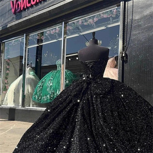Black Strapless Ball Gown Wedding Dress Princess Waistline Sparkling Solid Color General Purpose Type - Product Image 2