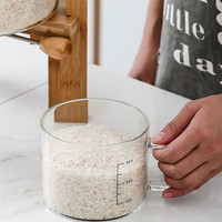 Ustensiles de cuisine grand pot de stockage de riz clair grand récipient distributeur de riz avec tasse en verre et nourriture de cuisine en bambou fait à la main CLASSIC 5l