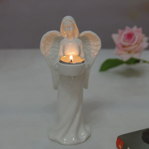 التماثيل الملائكة القابضة T ضوء ، الملاك الأبيض السيراميك حامل شمعة مصباح الشاي عيد الميلاد الديكور المورد - Product Image 2