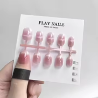 30 faux ongles œil de chat XS/S/M, couvrance totale, forme amande courte, brillants, en verre, à presser, fournisseur