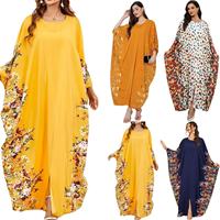 Robe longue ample imprimée à manches chauve-souris grande taille, style bohème décontracté, vêtement islamique en polyester, vente en gros personnalisée