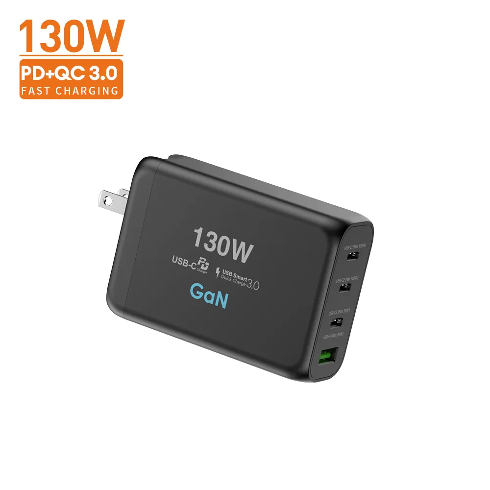 GaN Technology 130W Mini Wall USB Charger Mobile Phone Usb-c PD Charger for Cellphone for MacBook for iPad