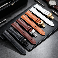 Bracelet de montre en cuir véritable de luxe 12-24 mm, grain litchi, bracelet de remplacement en cuir avec fermoir papillon en acier inoxydable