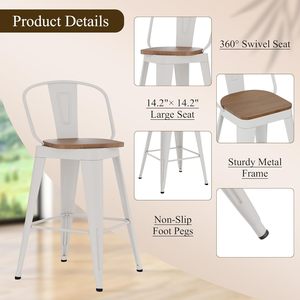 Taburetes de Barra Metálicos Giratorios Aklaus con Respaldo <span class=keywords><strong>Alto</strong></span> y Asiento Grande de <span class=keywords><strong>Madera</strong></span>, Estilo Moderno, Contemporáneo, Rústico, para Hotel, Cocina o Isla - Product Image 3