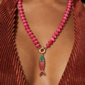 Collana Bohemien Colorata con Perline in Resina e Ciondolo a Cuore Smaltato a Forma di <span class=keywords><strong>Pesce</strong></span>, Gioielli alla Moda da Donna per Vacanze al Mare, Stile Regalo Estivo, Vendita all'Ingrosso - Product Image 1
