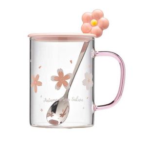 Tasse à thé florale en verre chauffant à fond plat, multi-couches, à température constante, grande capacité, pour le bureau, motif fleurs de cerisier - Product Image 3