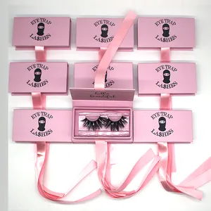 Boîte à cils de vison professionnelle B389, vente en gros, cils ruban rose, boîtes à faux-cils vierges personnalisés