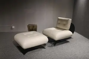 DISEN Modern Design Alta Lounge Chair Ottoman Steel Leg Fabric Leather Cushion Living Room Chair Lounge Leisure Chair