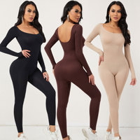 Combinaison de yoga sans couture à manches longues et pantalon long pour femme, très extensible, effet ventre plat, idéale pour la gym et l'entraînement physique