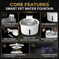 Dispensador Inteligente Inalámbrico de Acero Inoxidable de 2L para Mascotas, Sensor Automático, Bajo Ruido, Filtro de 4 Capas, Inalámbrico, Ajustable, Impermeable, Portátil para Gatos