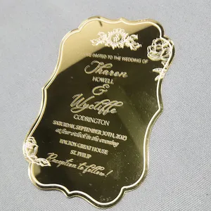 Cartões de casamento extravagantes Espelho acrílico Convite do casamento com letras personalizadas Espelho Acrílico Convites Laser Cut