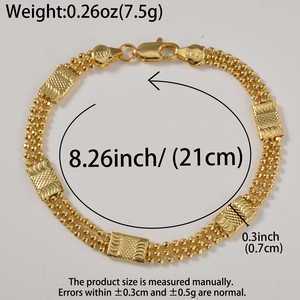 18k <b>gold</b> glossy polished adjustable dainty embossed textured panel multi strand <b>bead</b> chain sturdy luxury unisex <b>bracelet</b> - Product Image 6