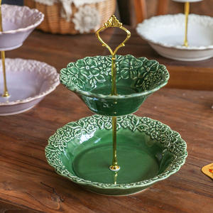 Plateau à fruits de luxe, support en forme de cœur pour bonbons, plateau à gâteaux en céramique à 2 niveaux pour table de desserts - Product Image 3