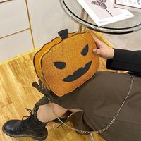Nouveauté Sac à main bandoulière rose mignon avec chaîne, motif citrouille Jack-O'-Lantern et ailes de chauve-souris, idéal pour les fêtes d'Halloween, vente en gros pour femmes