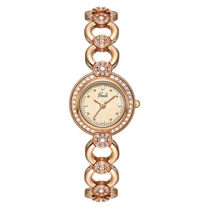 Reloj de Lujo para Mujer con Cristales, Brazalete con Diseño de Hoja, Bisel Completamente Adornado con Pedrería, Esfera de Nácar, Reloj de Pulsera de Cuarzo - Product Image 3