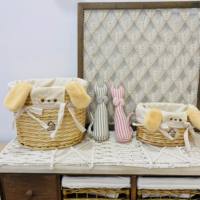 Ensemble de 4 paniers à linge en saule naturels et écologiques pour enfants, robustes et durables, avec couvercle décoratif en peluche et doublure amovible
