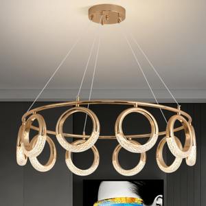 New Style Creative Personality Circle <b>Chandelier</b> Dining Room Acrylic Rings Golden Pendant <b>Light</b> - Product Image 2
