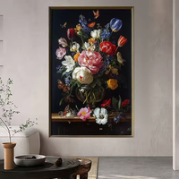 Reproduction d'art peinte à la main personnalisée, vase, nature morte, cadre photo victorien, peinture à l'huile, ancienne peinture de fleurs classiques