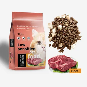 OEM-fábrica de alimentos para gatos, alta nutrición, en forma de corazón, mezcla de pollo seco y congelados, sabor a ternera, comida seca para todas las edades