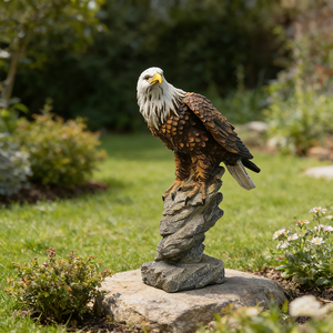 リアルな白頭ワシ樹脂彫刻、リアルな羽の質感と黄色いくちばし、石の台座上の雄大な鳥の像、鋭い目が開いた状態 - Product Image 1