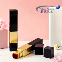 Tube de brillant à lèvres vide avec pinceau intégré, emballage cosmétique de luxe noir et or pour rouge à lèvres, huile à lèvres, fard à joues, correcteur