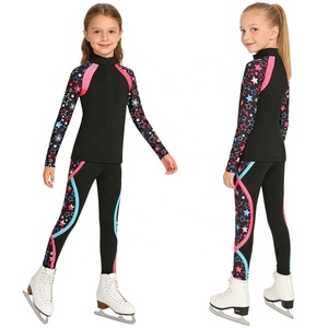 Conjunto de patinaje sobre hielo blanco para niñas, camiseta de manga larga con cremallera y estampado de mármol, conjuntos de leggings para entrenamiento de patinaje artístico, personalizado para niños - Product Image 2