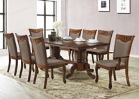 Table à manger rectangulaire en bois massif rustique, 8 chaises avec sièges en tissu, ensemble de meubles de salle à manger