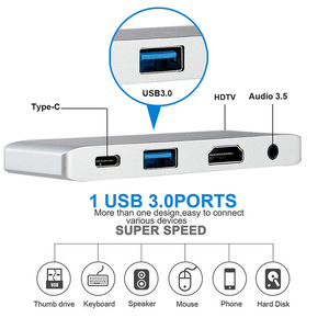 Bán Hot Type-C HUB HDTV USB C 4-in-1 Hub Docking Station cho chuyển đổi Trò chơi giao diện điều khiển máy tính di động - Product Image 2