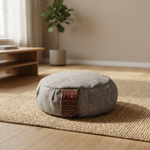 Nouvelle collection coussin yoga méditation rond avec remplissage Buck blé en tissu de jute naturel avec poignée de transport 2 housses lavables - Product Image 2