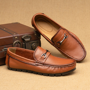 Mocassins en cuir véritable à bout carré, respirants, semelle en caoutchouc, chaussures décontractées d'été pour hommes - Product Image 3