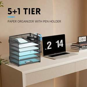 ארגונית קבצים 6 קומות עם 4 מחזיקי עטים מגש נייר ארגונית קבצים רשת ארגונית שולחן כתיבה מגש מכתבים עם ידית - Product Image 2