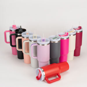 Commercio all'ingrosso vetro sottovuoto in acciaio inox 40oz tazza Tumbler con manico e paglia - Product Image 3