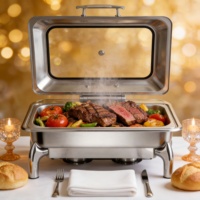 9L Glasdeckel Alkoholofen Chafing Dish, Rechteckiger Buffet-Speisenwärmer mit 85-100°C Temperaturregelung, Hotel Restaurant Catering
