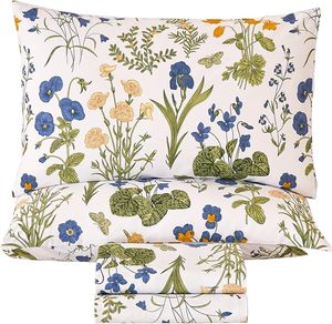 300TC Thread Count 100% Cotton Sateen Weave Plant Floral Printed Vintage <strong>Farm</strong> House Style 4PCS <strong>Bed</strong> <strong>Set</strong> with Elastic Fitted Sheet - Product Image 4