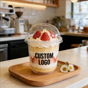 Gobelets à dessert en plastique transparent à paroi simple personnalisés de 8 oz et 9 oz avec couvercles, diamètre 90 mm, personnalisation du logo par impression UV - Product Image 4
