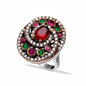 Geometric Oval Shape <b>Garnet</b> Zircon Stone Handcrafted Ottoman Style Wholesale Authentic <b>Silver</b> <b>Ring</b> Jewelry - Product Image 2