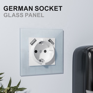 <strong>White</strong> Black Grey Gold 86*86 EU Standard Glass Panel Schuko German Wall Socket with Double USB <strong>Ports</strong> DC 5V 2100mA - Product Image 5