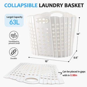 Collapsible Laundry <b>Basket</b>,63L/16.6 Gallon Large <b>Plastic</b> Laundry <b>Basket</b> with Carry Handle,Space-Saving,Foldable Laundry <b>Basket</b> - Product Image 3