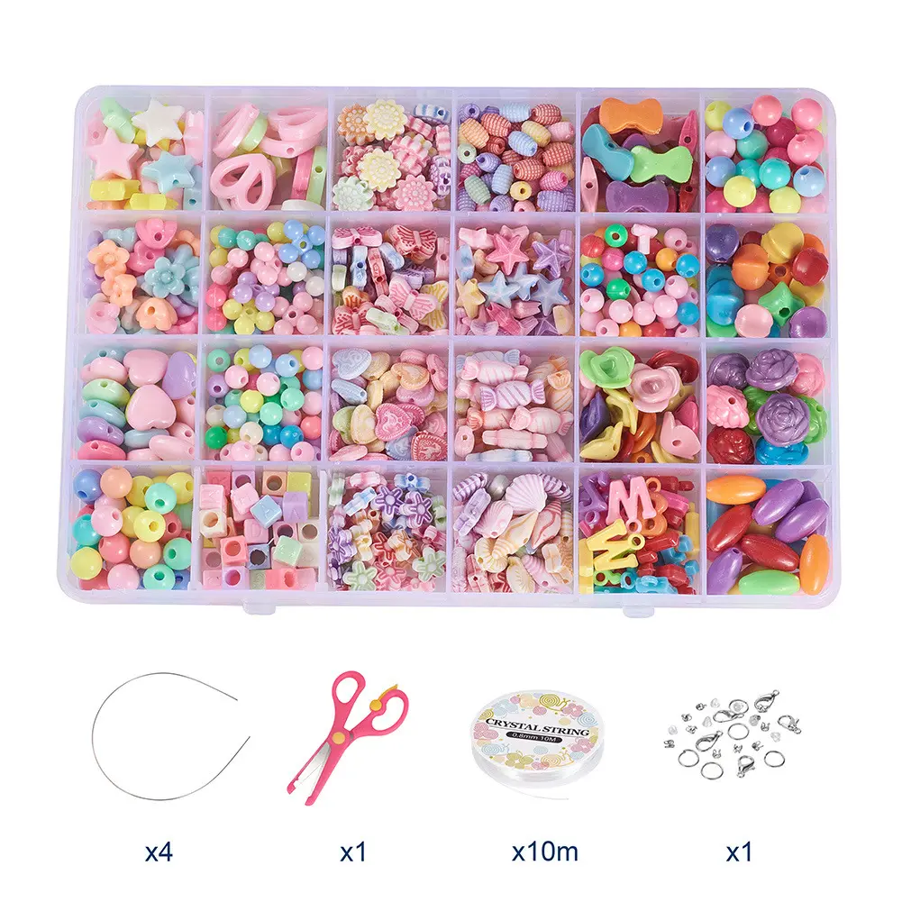 XIMAI berbagai jenis dan bentuk, manik-manik akrilik warna-warni dalam kotak untuk Kalung dan gelang anak-anak kerajinan
