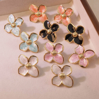 RINHOO - Aretes de Acero Inoxidable al por Mayor, con Esmalte, Diseño de Cereza, Mariposa y Flor, Chapados en Oro, Antialérgicos, Joyería de Moda para Mujer