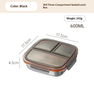 Contenedor de Aperitivos Dividido de Acero Inoxidable 304 con Tapa Hermética, Lonchera Bento de 3 o 4 Compartimentos para Niños y Adultos, Preparación de Comidas - Product Image 6
