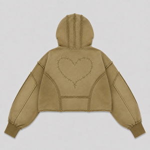 Sudadera con capucha de algodón 450GSM personalizada, con media cremallera, cuello alto, peso pesado, corte holgado y corto, lavado efecto barro, patchwork, estilo vintage streetwear para hombre - Product Image 2