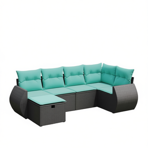 Black Pe <b>Rattan</b> Garden <b>Sofa</b> Set 6 Seater Outdoor Furniture Weather Resistant Storage Ottoman Included - Product Image 1