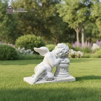 TREVI Garden Decoration Life Size White Marble Stone Small Wings Angel Statues Sleeping Cherub Sculpture for Sale