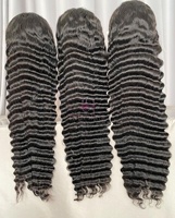 Rambut Manusia Remy Warna Hitam 30 Inch Grosir 200% Density Deep Wave Transparent Lace Frontal Wig 13x4 Deep Wave Lace Frontal