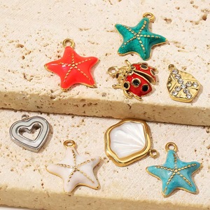 Ciondolo Fai-da-Te in Acciaio al Titanio con Sette Perle, Cuore Francese e Coccinella, Ciondolo in Acciaio Inossidabile con Croce Lunare in Oro 14k - Product Image 2