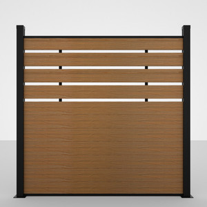 Panneaux de clôture horizontaux modulaires 3D modernes en aluminium <span class=keywords><strong>et</strong></span> métal, traitement naturel enduit du cadre WPC pour faciliter la maison <span class=keywords><strong>et</strong></span> le jardin extérieur - Product Image 1