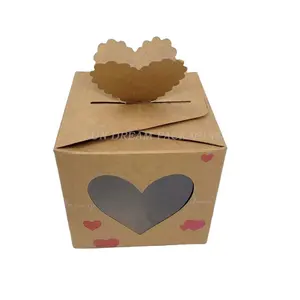 사용자 정의 로고 디자인 도매 2022 크래프트 포장 크리스마스 케이크 사탕 상자 심장 모양의 창